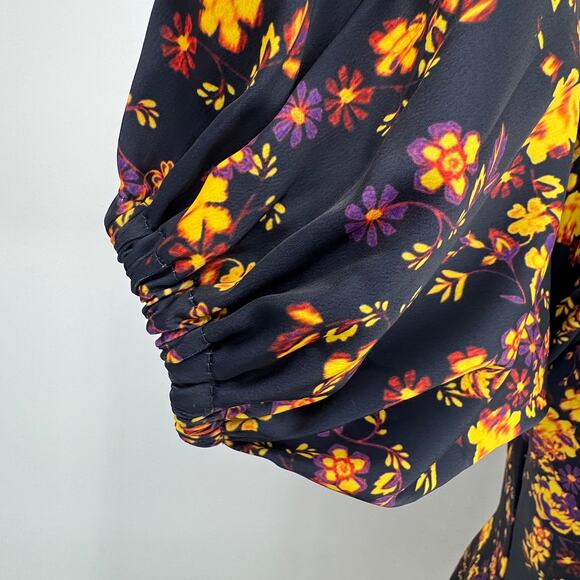 C/MEO Collective mini satin dress large bishop sleeves square neck blue floral - Picture 6 of 12